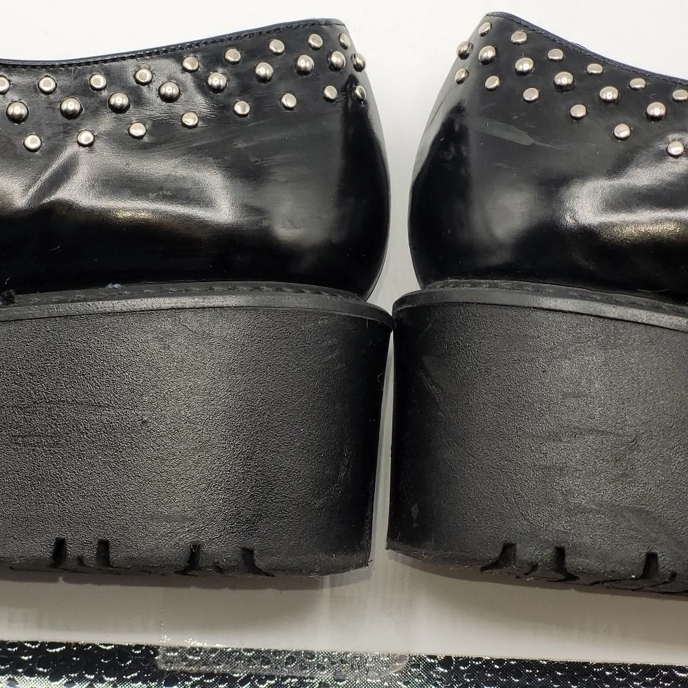 Stuart‎ Weitzman Zealous Studded Platform Loafer Jet Mirror Black. Size 9.5 M